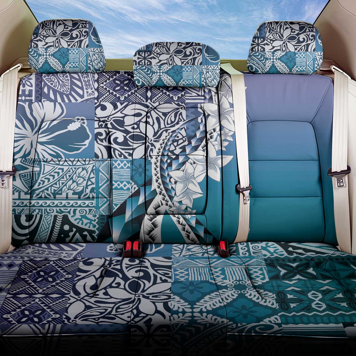 Aloha Vintage Plumeria Hawaiian Tapa Pattern Back Car Seat Cover Blue Hawaiian Tapa Pattern LT9 One Size Blue - Polynesian Pride