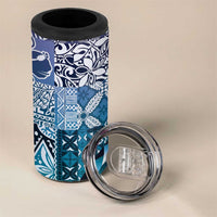 Aloha Vintage Plumeria Hawaiian Tapa Pattern 4 in 1 Can Cooler Tumbler Blue Hawaiian Tapa Pattern LT9 - Polynesian Pride
