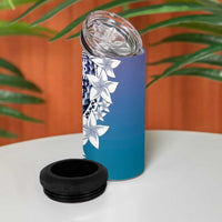 Aloha Vintage Plumeria Hawaiian Tapa Pattern 4 in 1 Can Cooler Tumbler Blue Hawaiian Tapa Pattern LT9 - Polynesian Pride