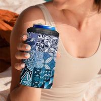 Aloha Vintage Plumeria Hawaiian Tapa Pattern 4 in 1 Can Cooler Tumbler Blue Hawaiian Tapa Pattern LT9 - Polynesian Pride