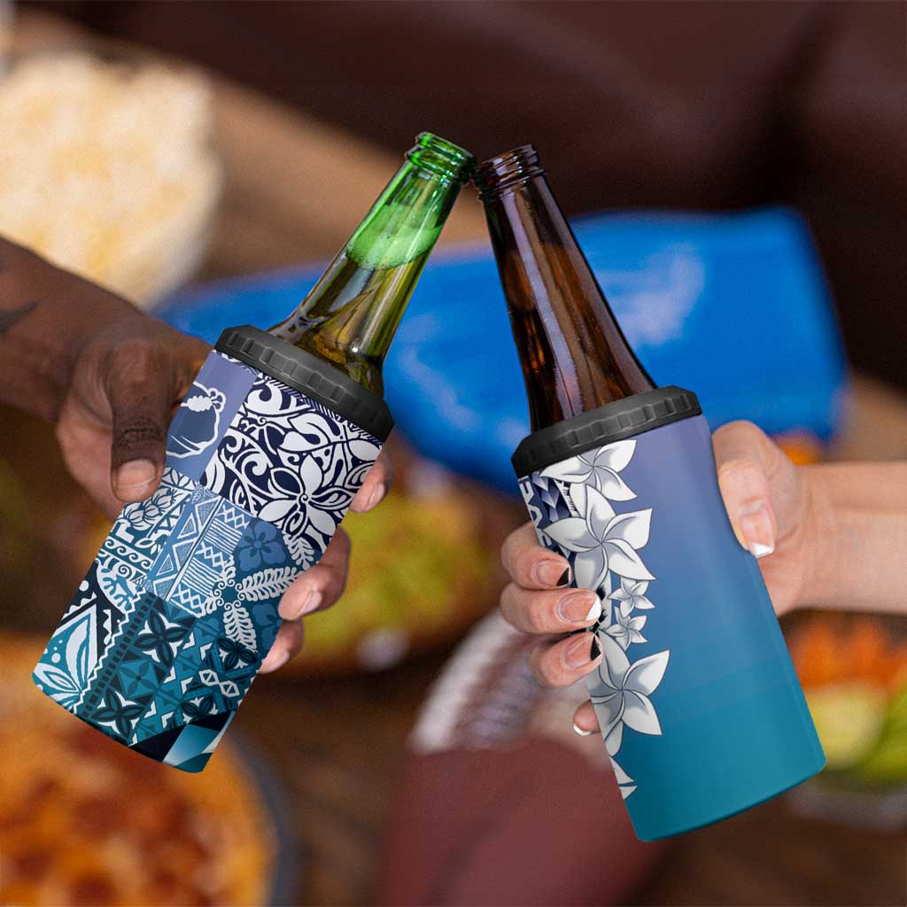 Aloha Vintage Plumeria Hawaiian Tapa Pattern 4 in 1 Can Cooler Tumbler Blue Hawaiian Tapa Pattern LT9 - Polynesian Pride