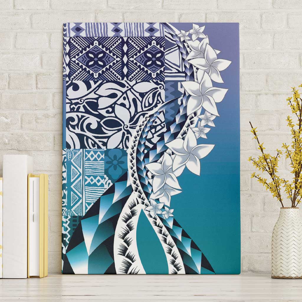 Aloha Vintage Plumeria Hawaiian Tapa Pattern Canvas Wall Art Blue Hawaiian Tapa Pattern LT9 Without Frame Blue - Polynesian Pride