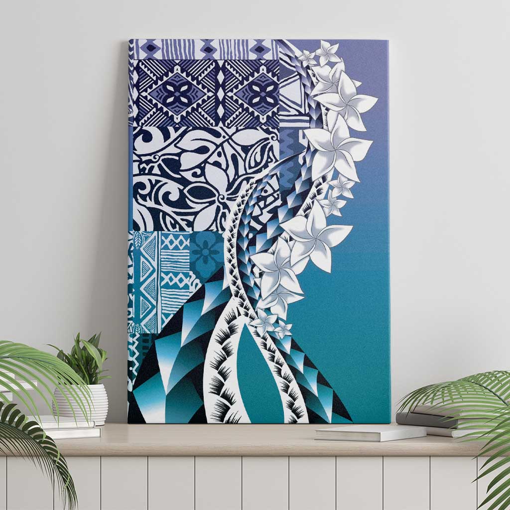 Aloha Vintage Plumeria Hawaiian Tapa Pattern Canvas Wall Art Blue Hawaiian Tapa Pattern LT9 - Polynesian Pride