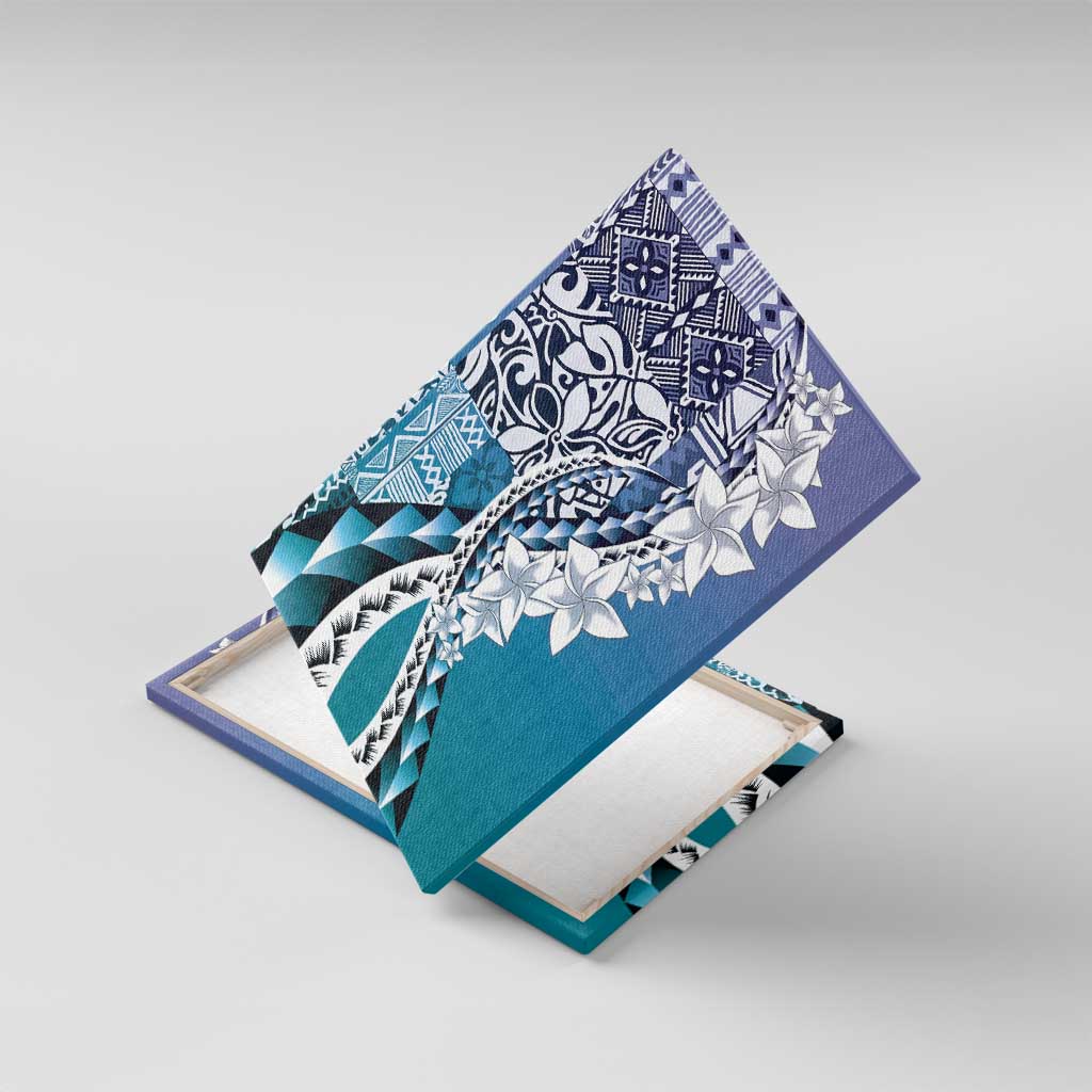 Aloha Vintage Plumeria Hawaiian Tapa Pattern Canvas Wall Art Blue Hawaiian Tapa Pattern LT9 With Frame Blue - Polynesian Pride