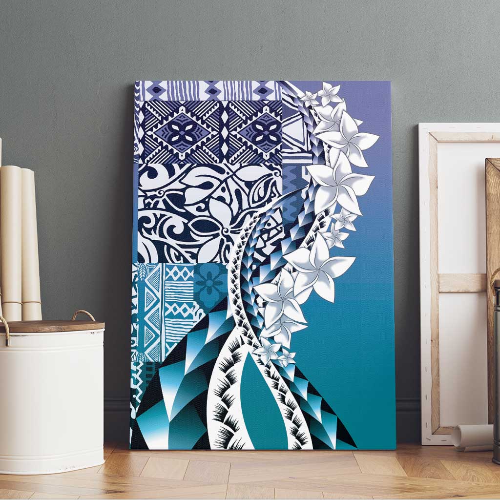 Aloha Vintage Plumeria Hawaiian Tapa Pattern Canvas Wall Art Blue Hawaiian Tapa Pattern LT9 - Polynesian Pride