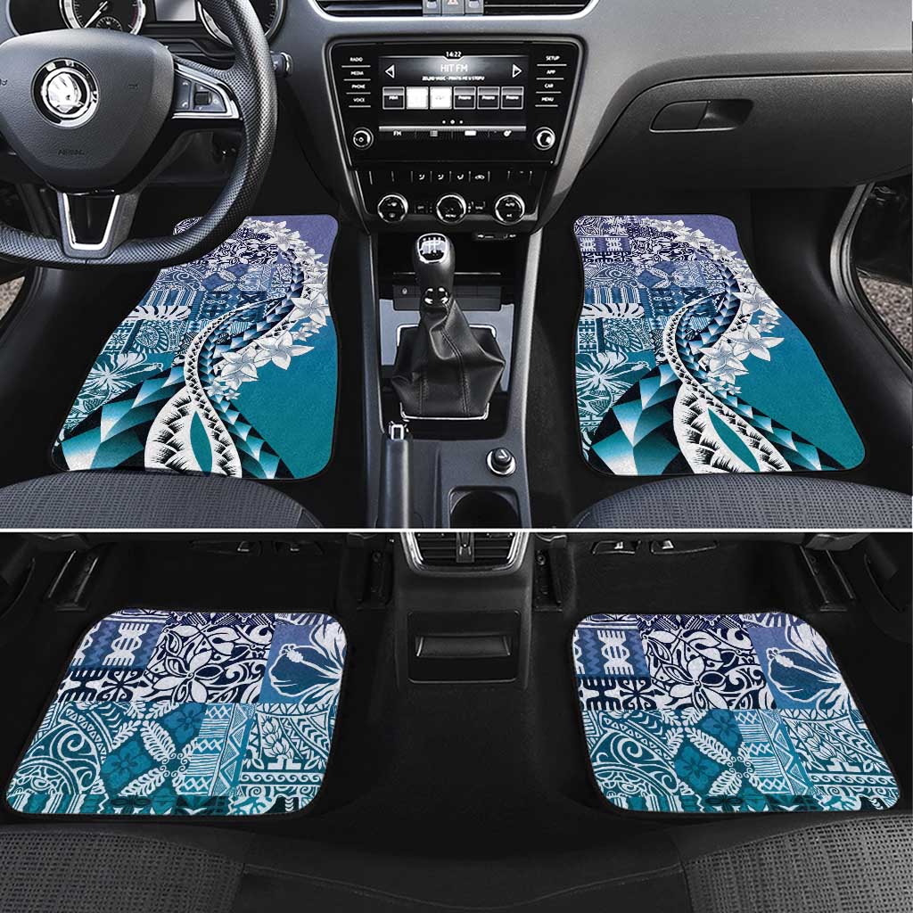 Aloha Vintage Plumeria Hawaiian Tapa Pattern Car Mats Blue Hawaiian Tapa Pattern LT9 Set 4pcs Blue - Polynesian Pride