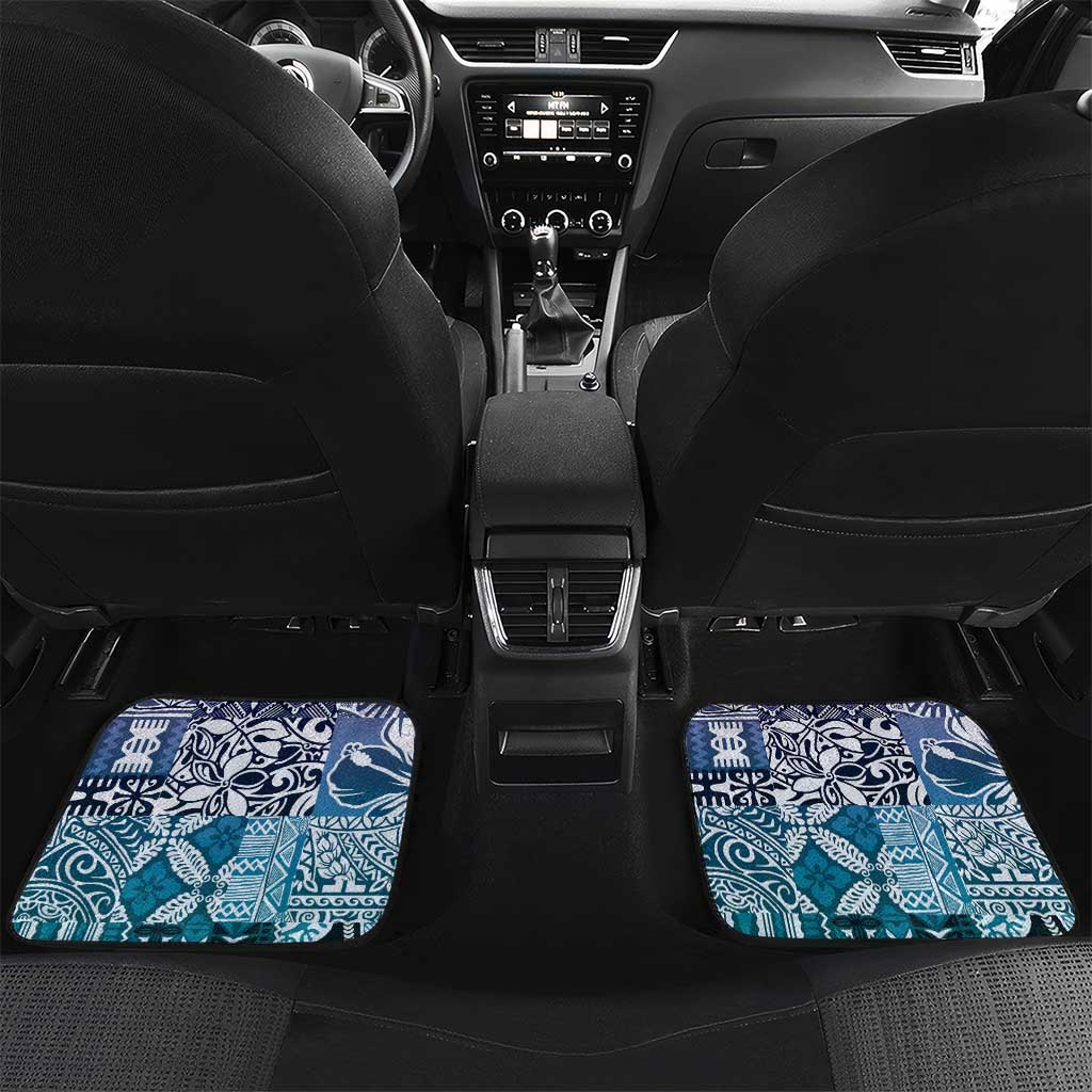 Aloha Vintage Plumeria Hawaiian Tapa Pattern Car Mats Blue Hawaiian Tapa Pattern LT9 Set 2pcs - Back Blue - Polynesian Pride