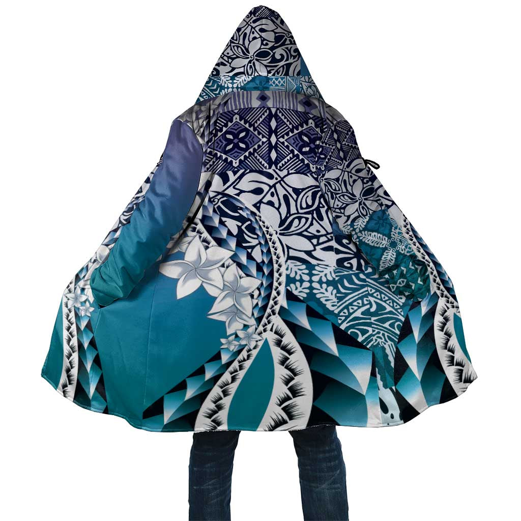 Aloha Vintage Plumeria Hawaiian Tapa Pattern Cloak Blue Hawaiian Tapa Pattern LT9 Unisex Blue - Polynesian Pride