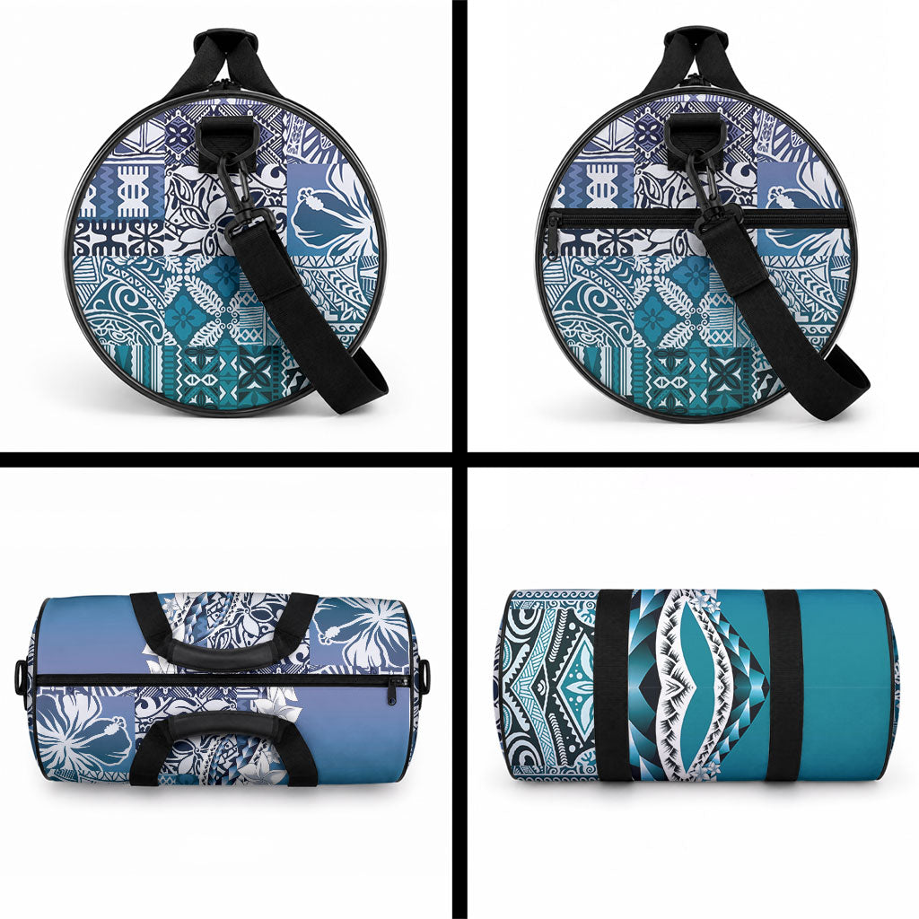 Aloha Vintage Plumeria Hawaiian Tapa Pattern Duffle Bag Blue Hawaiian Tapa Pattern LT9 - Polynesian Pride