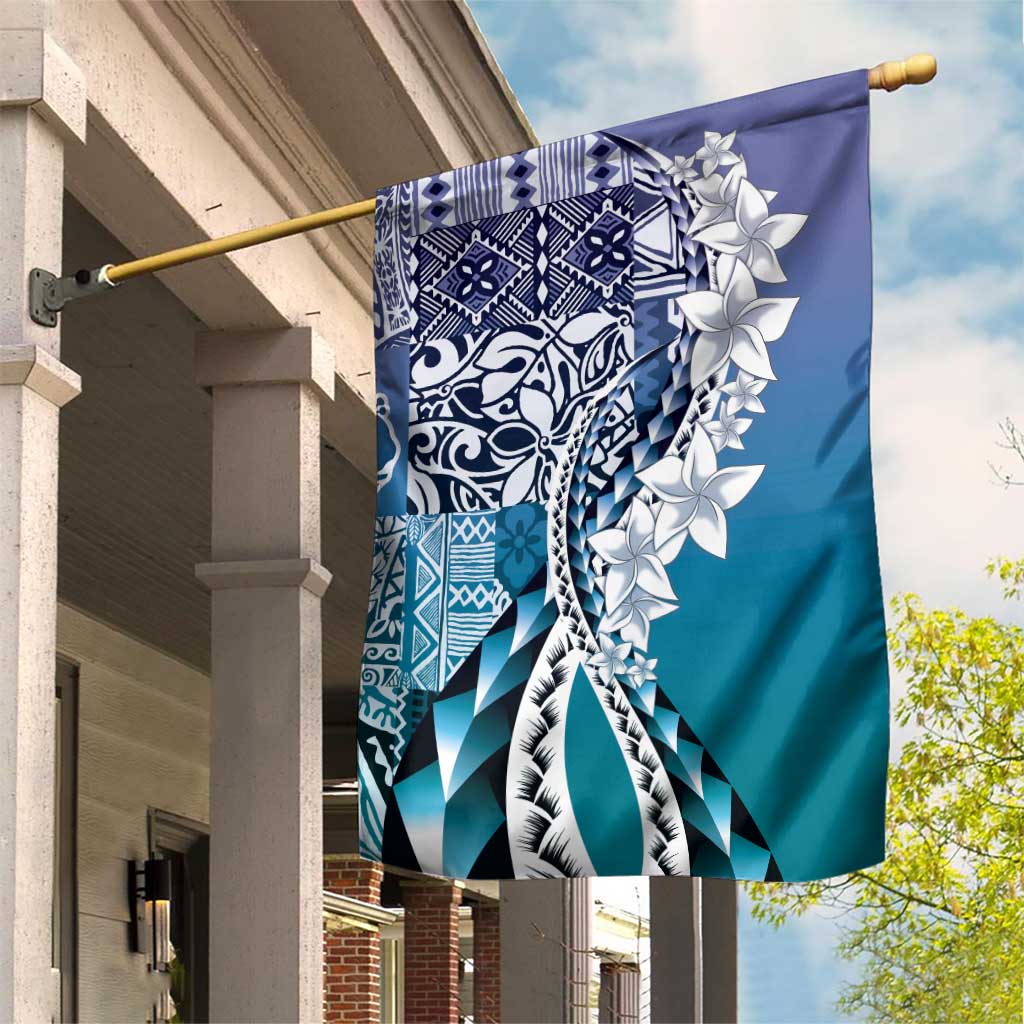 Aloha Vintage Plumeria Hawaiian Tapa Pattern Garden Flag Blue Hawaiian Tapa Pattern LT9 House Flag Blue - Polynesian Pride