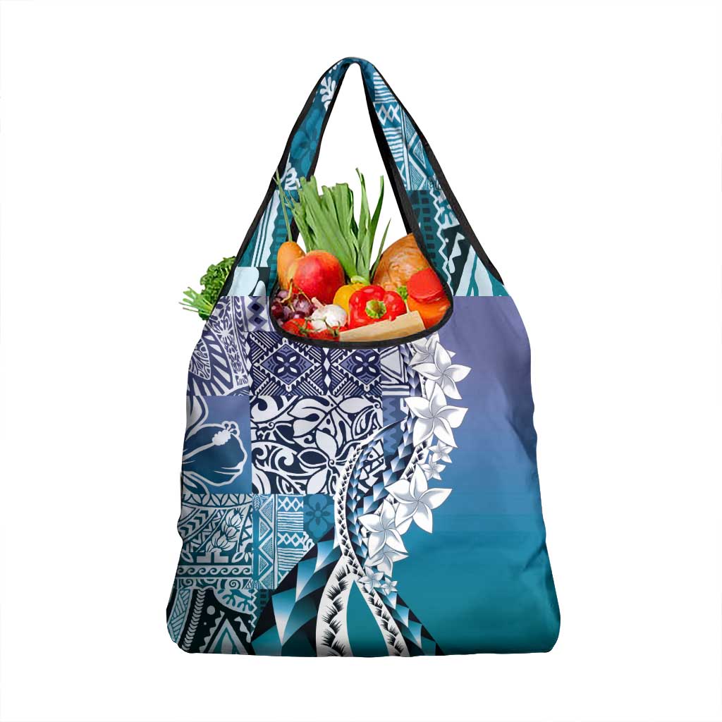 Aloha Vintage Plumeria Hawaiian Tapa Pattern Grocery Bag Blue Hawaiian Tapa Pattern LT9 1-pack One Size Blue - Polynesian Pride