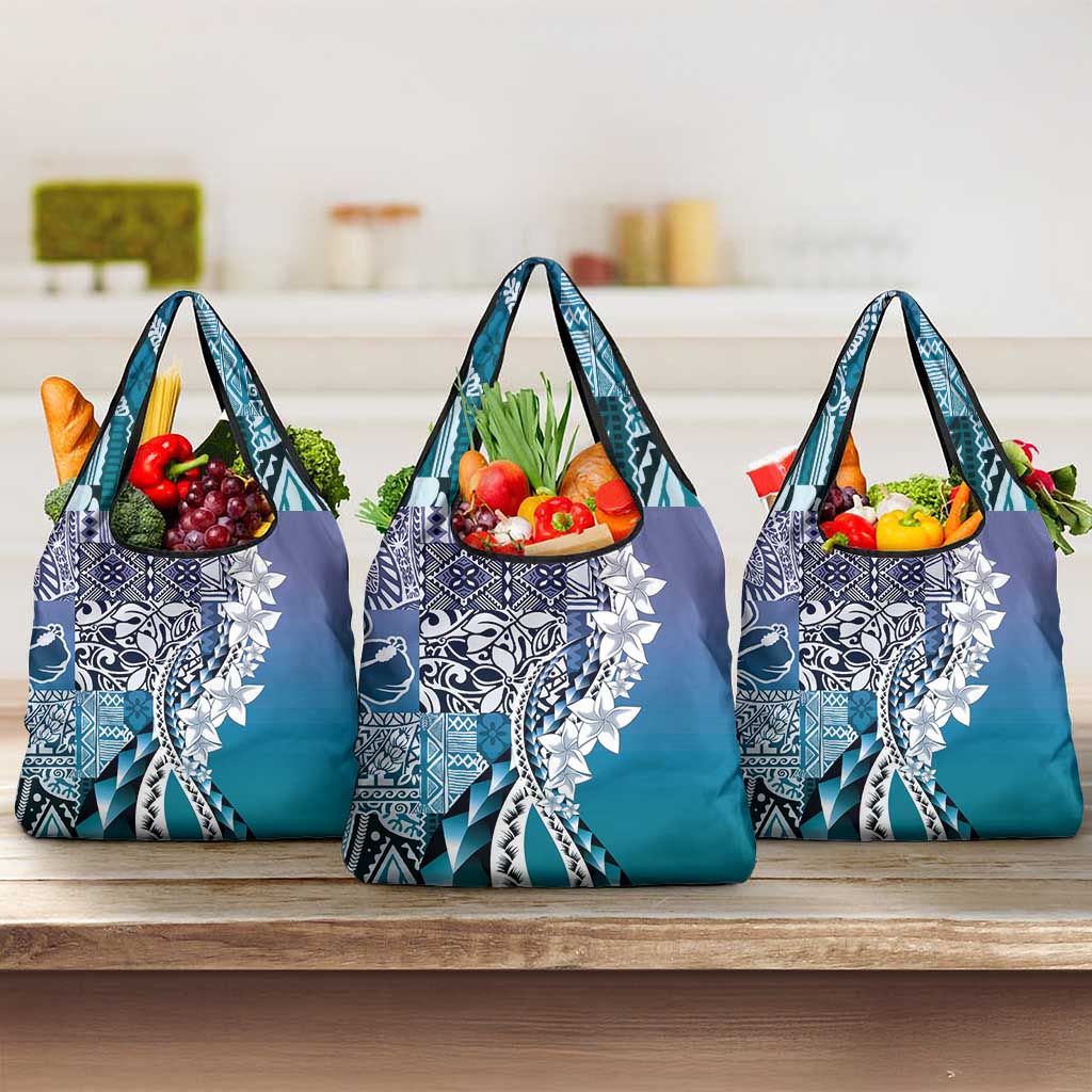 Aloha Vintage Plumeria Hawaiian Tapa Pattern Grocery Bag Blue Hawaiian Tapa Pattern LT9 3-pack One Size Blue - Polynesian Pride