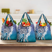 Aloha Vintage Plumeria Hawaiian Tapa Pattern Grocery Bag Blue Hawaiian Tapa Pattern LT9 3-pack One Size Blue - Polynesian Pride