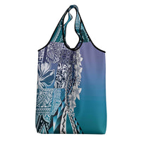 Aloha Vintage Plumeria Hawaiian Tapa Pattern Grocery Bag Blue Hawaiian Tapa Pattern LT9 - Polynesian Pride