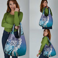 Aloha Vintage Plumeria Hawaiian Tapa Pattern Grocery Bag Blue Hawaiian Tapa Pattern LT9 - Polynesian Pride