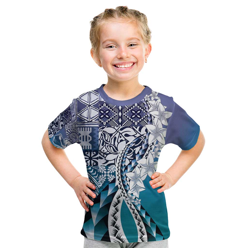 Aloha Vintage Plumeria Hawaiian Tapa Pattern Kid T Shirt Blue Hawaiian Tapa Pattern LT9 Blue - Polynesian Pride
