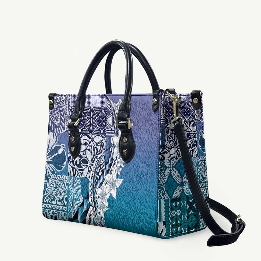 Aloha Vintage Plumeria Hawaiian Tapa Pattern Leather Bag Blue Hawaiian Tapa Pattern LT9 Blue - Polynesian Pride