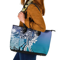 Aloha Vintage Plumeria Hawaiian Tapa Pattern Leather Tote Bag Blue Hawaiian Tapa Pattern LT9 Blue - Polynesian Pride