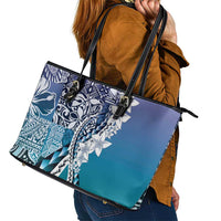 Aloha Vintage Plumeria Hawaiian Tapa Pattern Leather Tote Bag Blue Hawaiian Tapa Pattern LT9 - Polynesian Pride