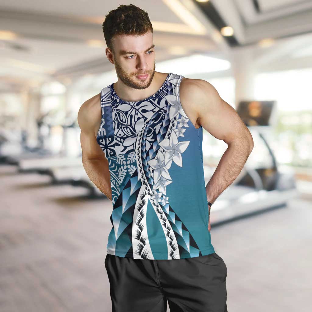 Aloha Vintage Plumeria Hawaiian Tapa Pattern Men Tank Top Blue Hawaiian Tapa Pattern LT9 Blue - Polynesian Pride