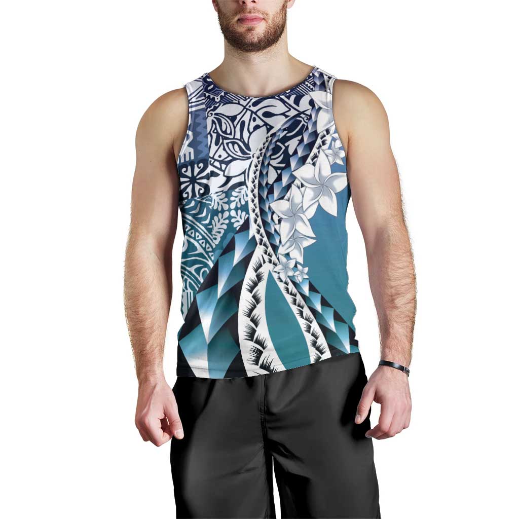 Aloha Vintage Plumeria Hawaiian Tapa Pattern Men Tank Top Blue Hawaiian Tapa Pattern LT9 - Polynesian Pride