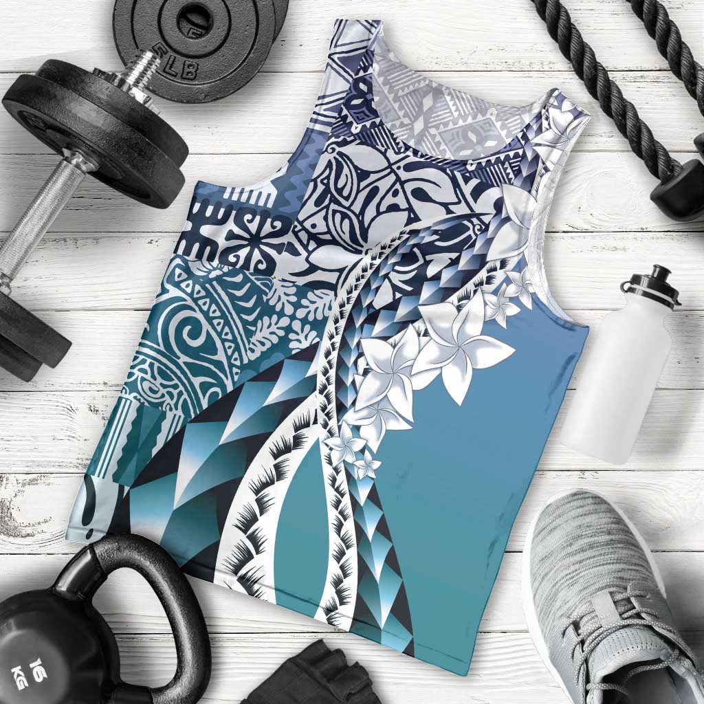 Aloha Vintage Plumeria Hawaiian Tapa Pattern Men Tank Top Blue Hawaiian Tapa Pattern LT9 - Polynesian Pride