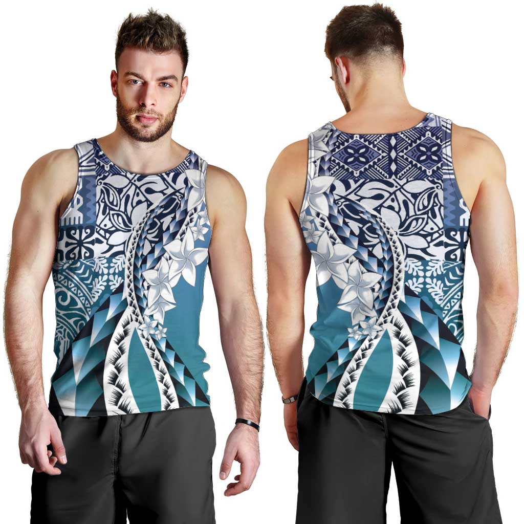 Aloha Vintage Plumeria Hawaiian Tapa Pattern Men Tank Top Blue Hawaiian Tapa Pattern LT9 - Polynesian Pride