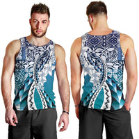 Aloha Vintage Plumeria Hawaiian Tapa Pattern Men Tank Top Blue Hawaiian Tapa Pattern LT9 - Polynesian Pride