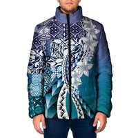 Aloha Vintage Plumeria Hawaiian Tapa Pattern Padded Jacket Blue Hawaiian Tapa Pattern LT9 Men Blue - Polynesian Pride