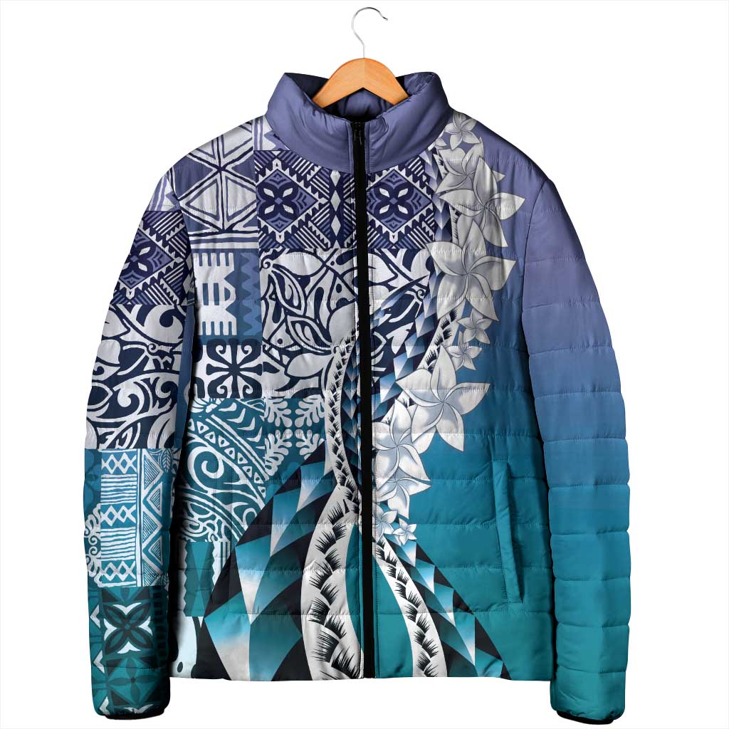 Aloha Vintage Plumeria Hawaiian Tapa Pattern Padded Jacket Blue Hawaiian Tapa Pattern LT9 - Polynesian Pride