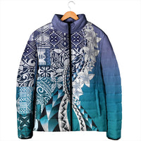 Aloha Vintage Plumeria Hawaiian Tapa Pattern Padded Jacket Blue Hawaiian Tapa Pattern LT9 - Polynesian Pride