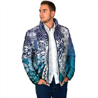 Aloha Vintage Plumeria Hawaiian Tapa Pattern Padded Jacket Blue Hawaiian Tapa Pattern LT9 - Polynesian Pride
