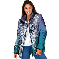 Aloha Vintage Plumeria Hawaiian Tapa Pattern Padded Jacket Blue Hawaiian Tapa Pattern LT9 Women Blue - Polynesian Pride