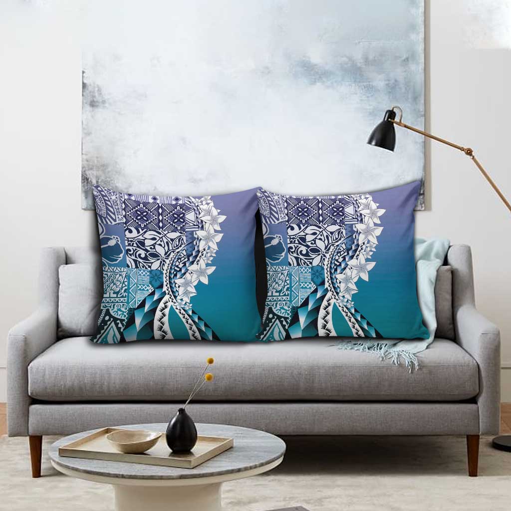 Aloha Vintage Plumeria Hawaiian Tapa Pattern Pillow Cover Blue Hawaiian Tapa Pattern LT9 - Polynesian Pride