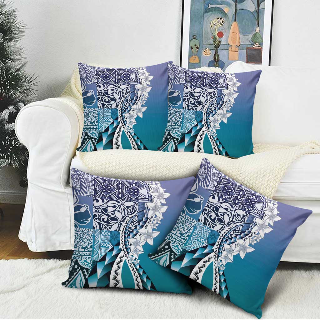 Aloha Vintage Plumeria Hawaiian Tapa Pattern Pillow Cover Blue Hawaiian Tapa Pattern LT9 - Polynesian Pride