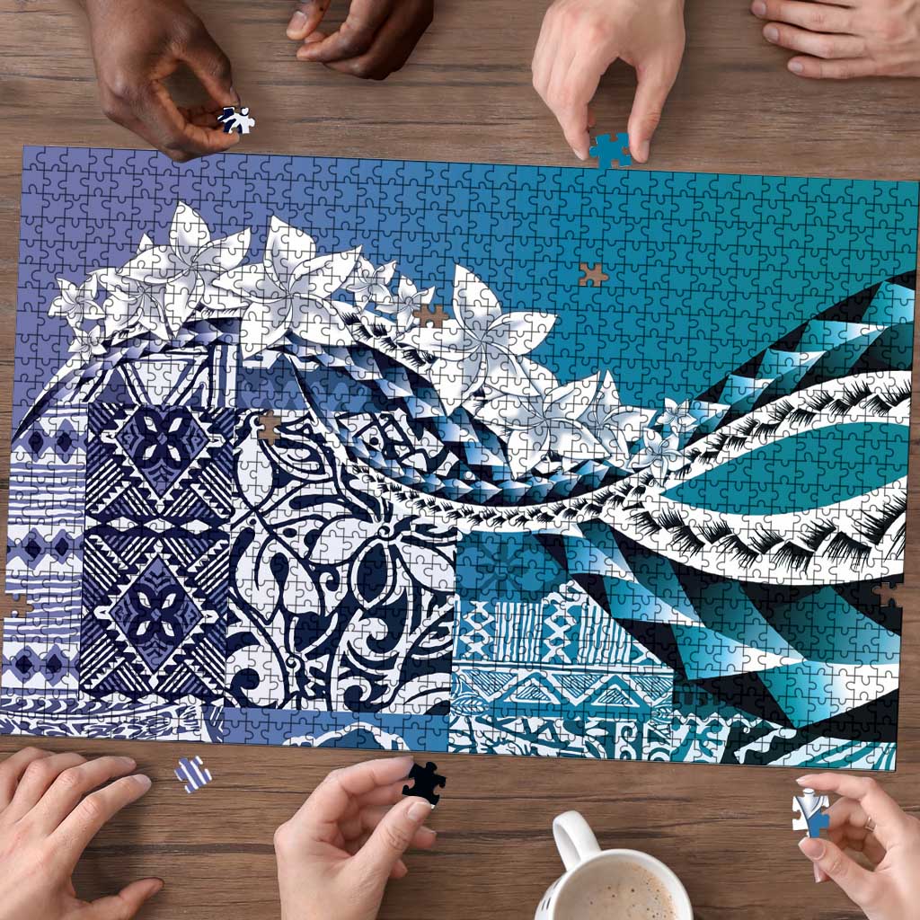 Aloha Vintage Plumeria Hawaiian Tapa Pattern Puzzle Blue Hawaiian Tapa Pattern LT9 - Polynesian Pride