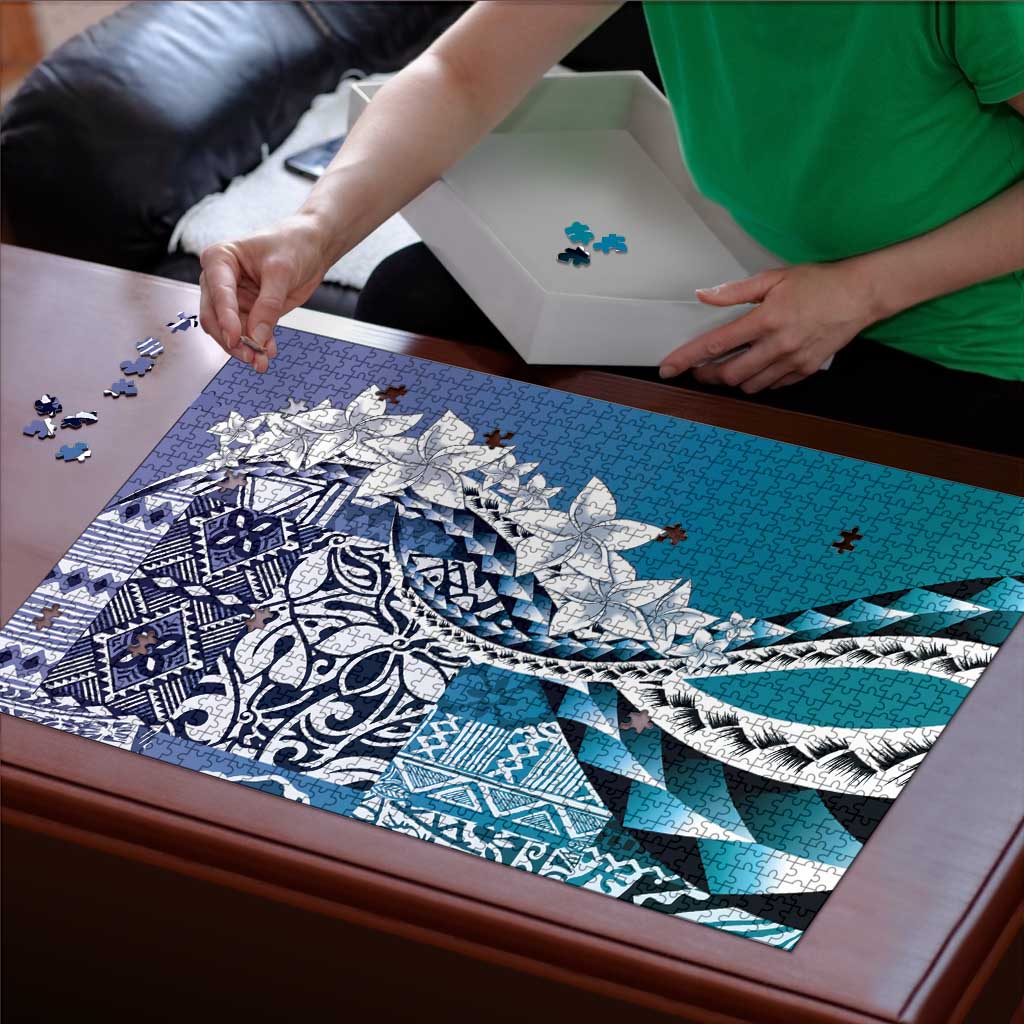 Aloha Vintage Plumeria Hawaiian Tapa Pattern Puzzle Blue Hawaiian Tapa Pattern LT9 - Polynesian Pride