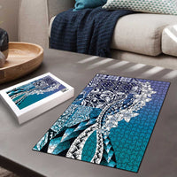 Aloha Vintage Plumeria Hawaiian Tapa Pattern Puzzle Blue Hawaiian Tapa Pattern LT9 - Polynesian Pride