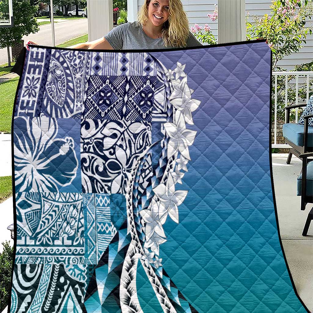 Aloha Vintage Plumeria Hawaiian Tapa Pattern Quilt Blue Hawaiian Tapa Pattern LT9 Blue - Polynesian Pride