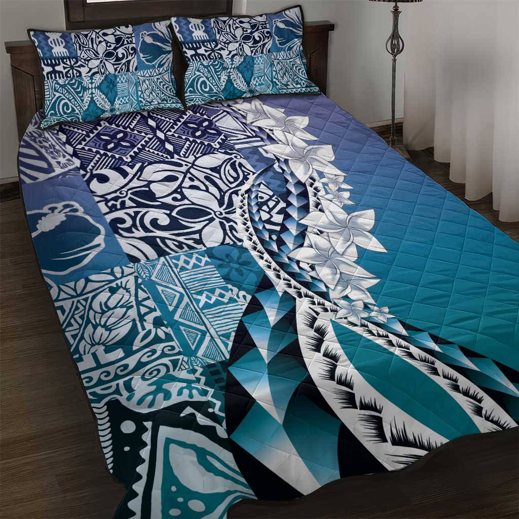 Aloha Vintage Plumeria Hawaiian Tapa Pattern Quilt Bed Set Blue Hawaiian Tapa Pattern LT9 Blue - Polynesian Pride