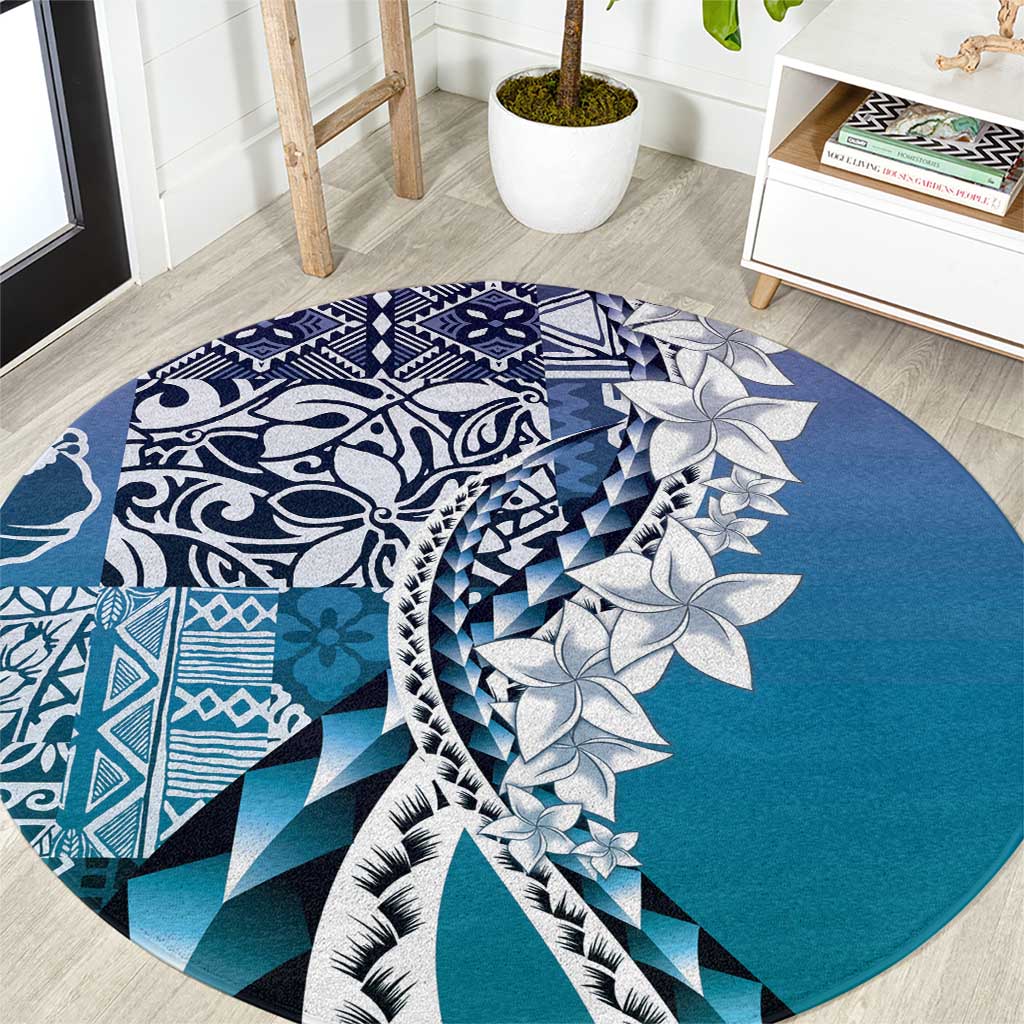 Aloha Vintage Plumeria Hawaiian Tapa Pattern Round Carpet Blue Hawaiian Tapa Pattern LT9 Blue - Polynesian Pride