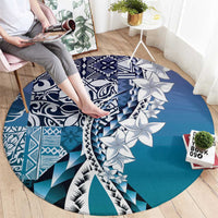 Aloha Vintage Plumeria Hawaiian Tapa Pattern Round Carpet Blue Hawaiian Tapa Pattern LT9 - Polynesian Pride