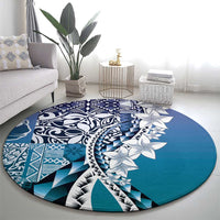Aloha Vintage Plumeria Hawaiian Tapa Pattern Round Carpet Blue Hawaiian Tapa Pattern LT9 - Polynesian Pride