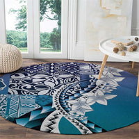 Aloha Vintage Plumeria Hawaiian Tapa Pattern Round Carpet Blue Hawaiian Tapa Pattern LT9 - Polynesian Pride