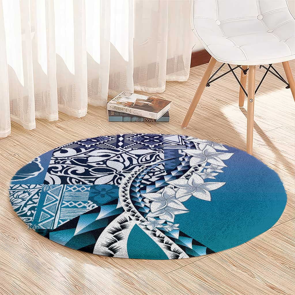 Aloha Vintage Plumeria Hawaiian Tapa Pattern Round Carpet Blue Hawaiian Tapa Pattern LT9 - Polynesian Pride