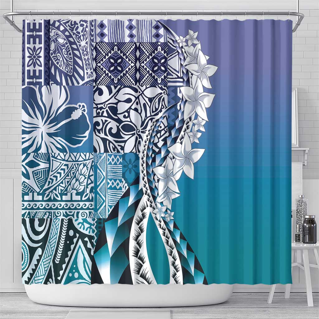 Aloha Vintage Plumeria Hawaiian Tapa Pattern Shower Curtain Blue Hawaiian Tapa Pattern LT9 - Polynesian Pride
