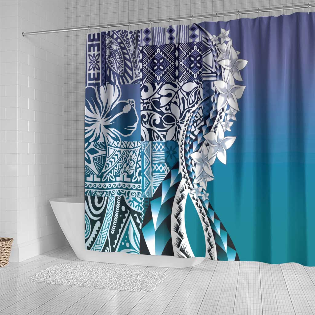 Aloha Vintage Plumeria Hawaiian Tapa Pattern Shower Curtain Blue Hawaiian Tapa Pattern LT9 - Polynesian Pride