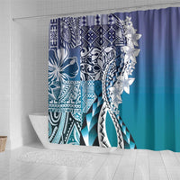 Aloha Vintage Plumeria Hawaiian Tapa Pattern Shower Curtain Blue Hawaiian Tapa Pattern LT9 - Polynesian Pride