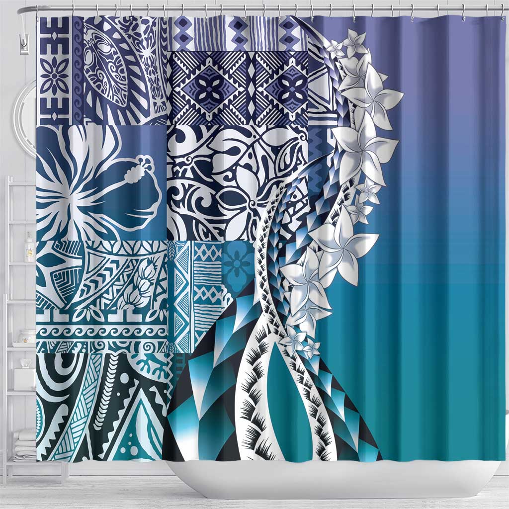 Aloha Vintage Plumeria Hawaiian Tapa Pattern Shower Curtain Blue Hawaiian Tapa Pattern LT9 - Polynesian Pride