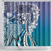 Aloha Vintage Plumeria Hawaiian Tapa Pattern Shower Curtain Blue Hawaiian Tapa Pattern LT9 - Polynesian Pride